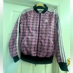 Adidas purple/ black/white zip up running jacket small
